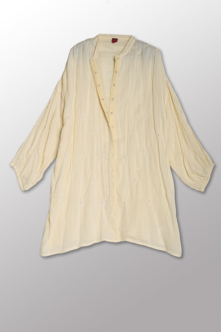 GAUZE SHIBORI GARMENT KANTHA BAND COLLAR OVERSIZED SHIRT - bl-gg2587-ivy -