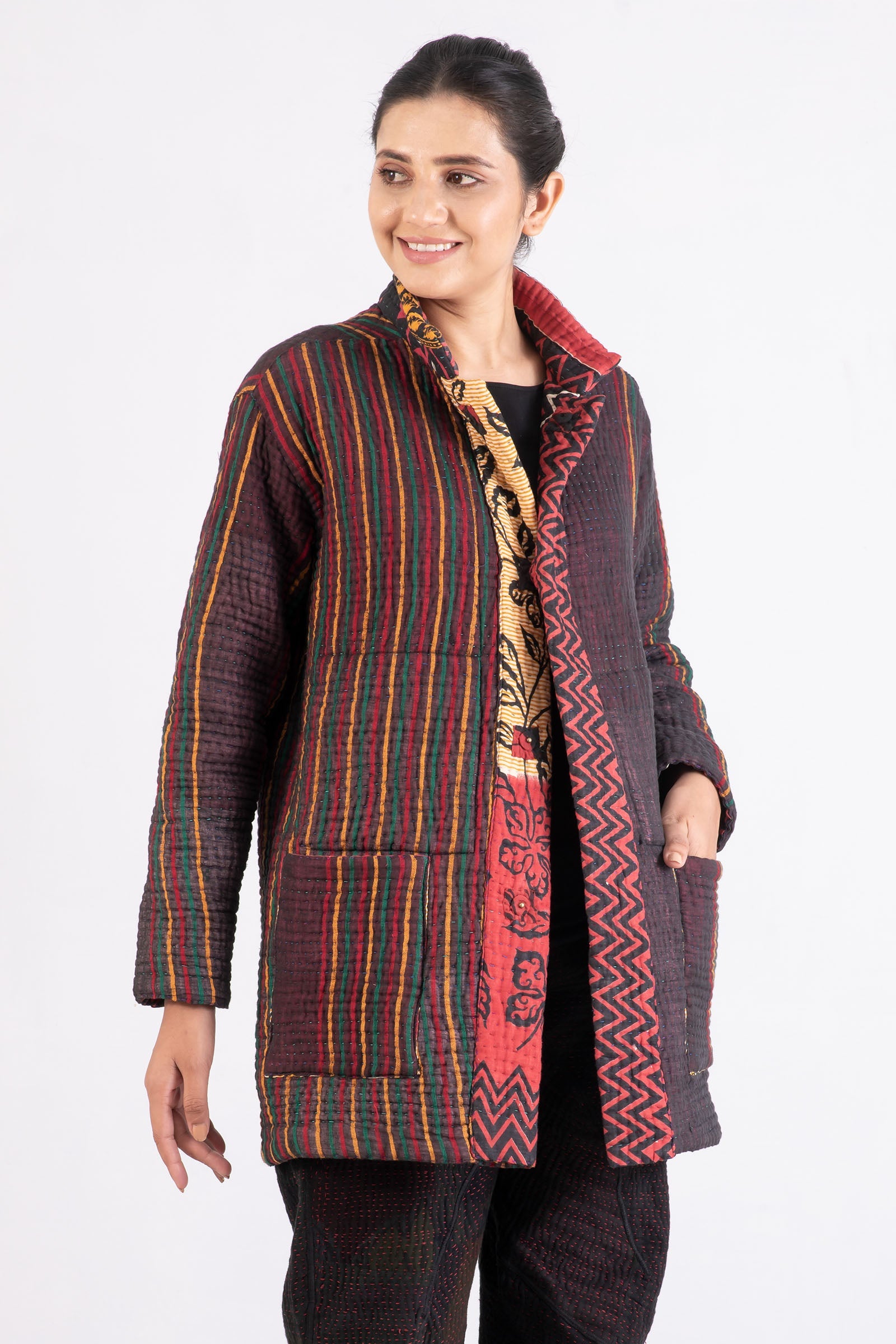 QUILTED VINTAGE COTTON KANTHA MEN'S JACKET - cq5041-0001m