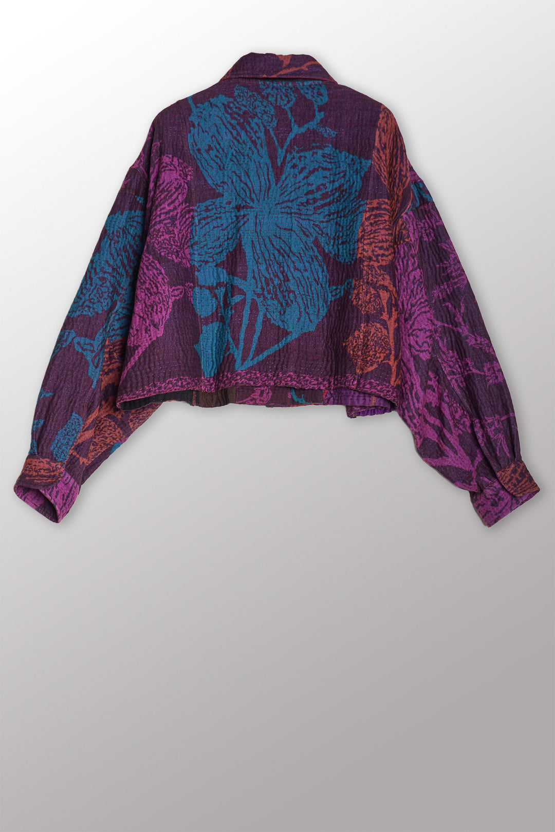 NIGHT FLOWERS KANTHA CROPPED UTILITY JACKET - nl4094-prp -