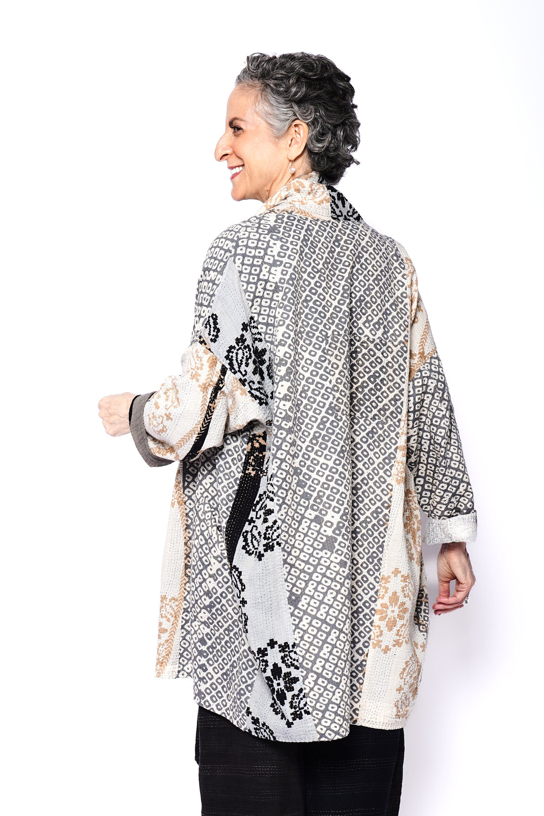 KIMONO COTTON KANTHA HAORI JACKET - kc2068-gry -