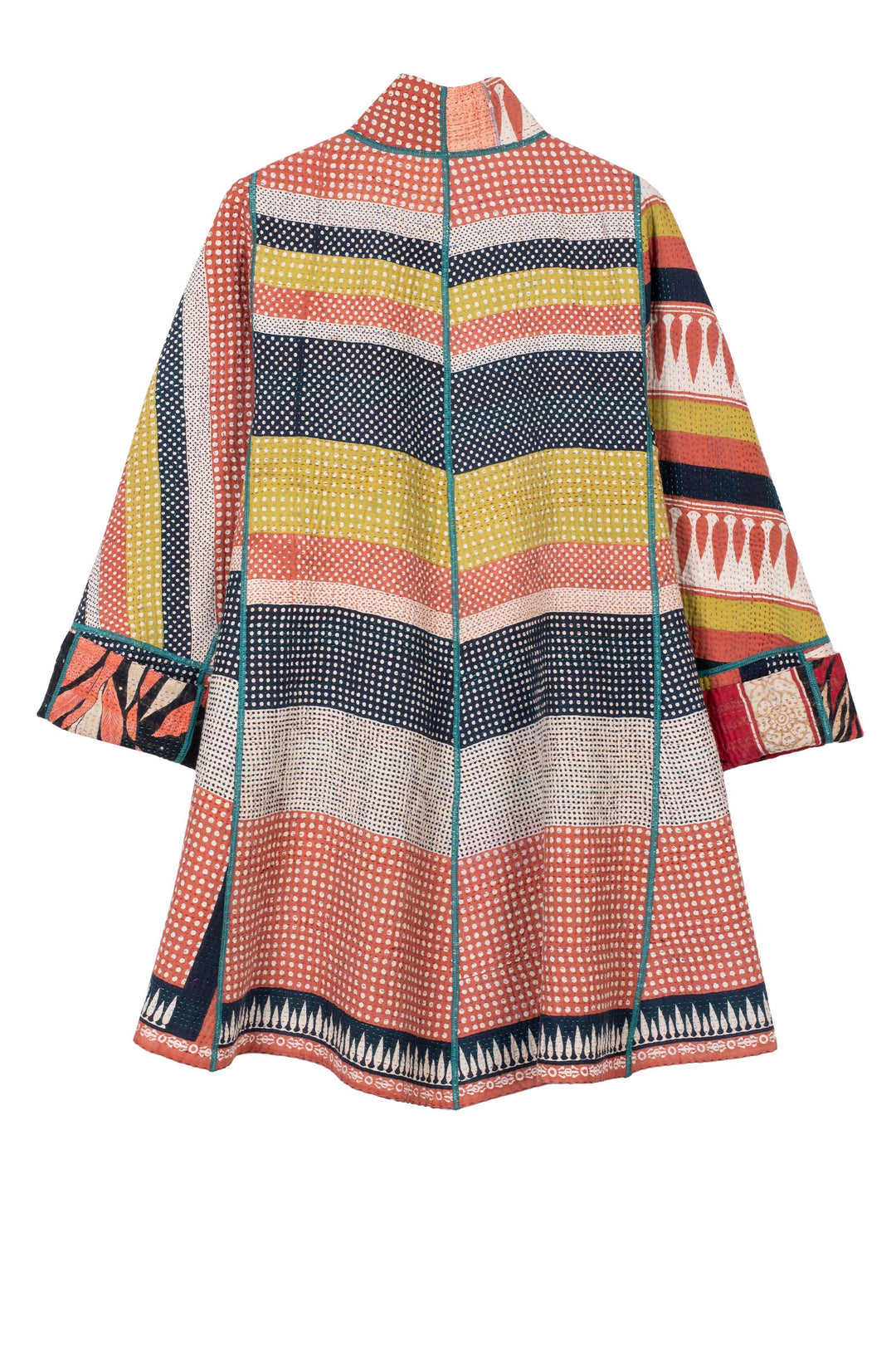VINTAGE COTTON KANTHA FLARE LONG JACKET - cv4021-5001m -