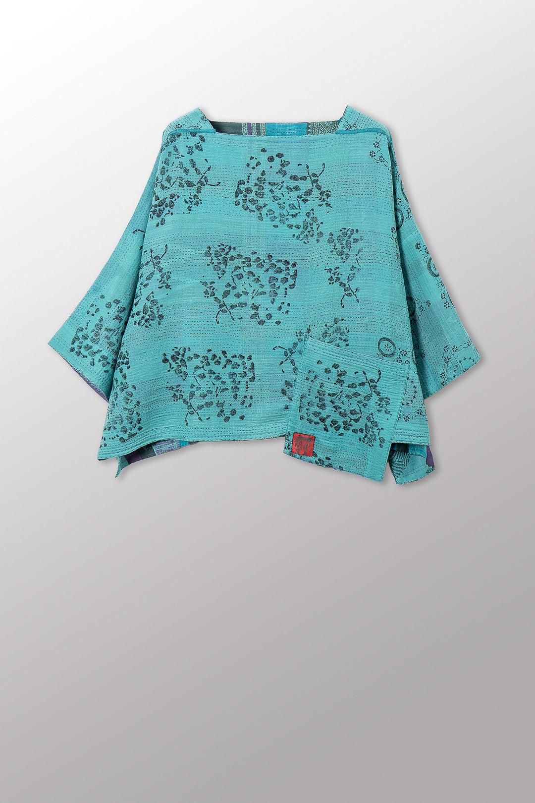 VINTAGE COTTON & NEW VOILE KANTHA 3/4 SLV. CROP TOP MIO - cn2538-0007a -