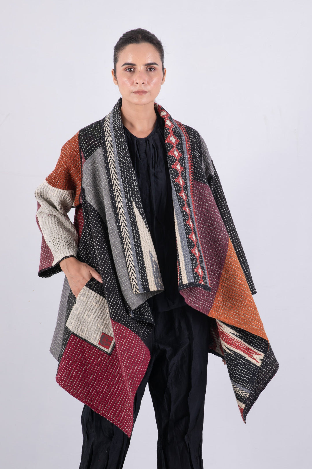 WAFFLE IKAT KANTHA DOUBLE WRAP JKT - wi3056-red -