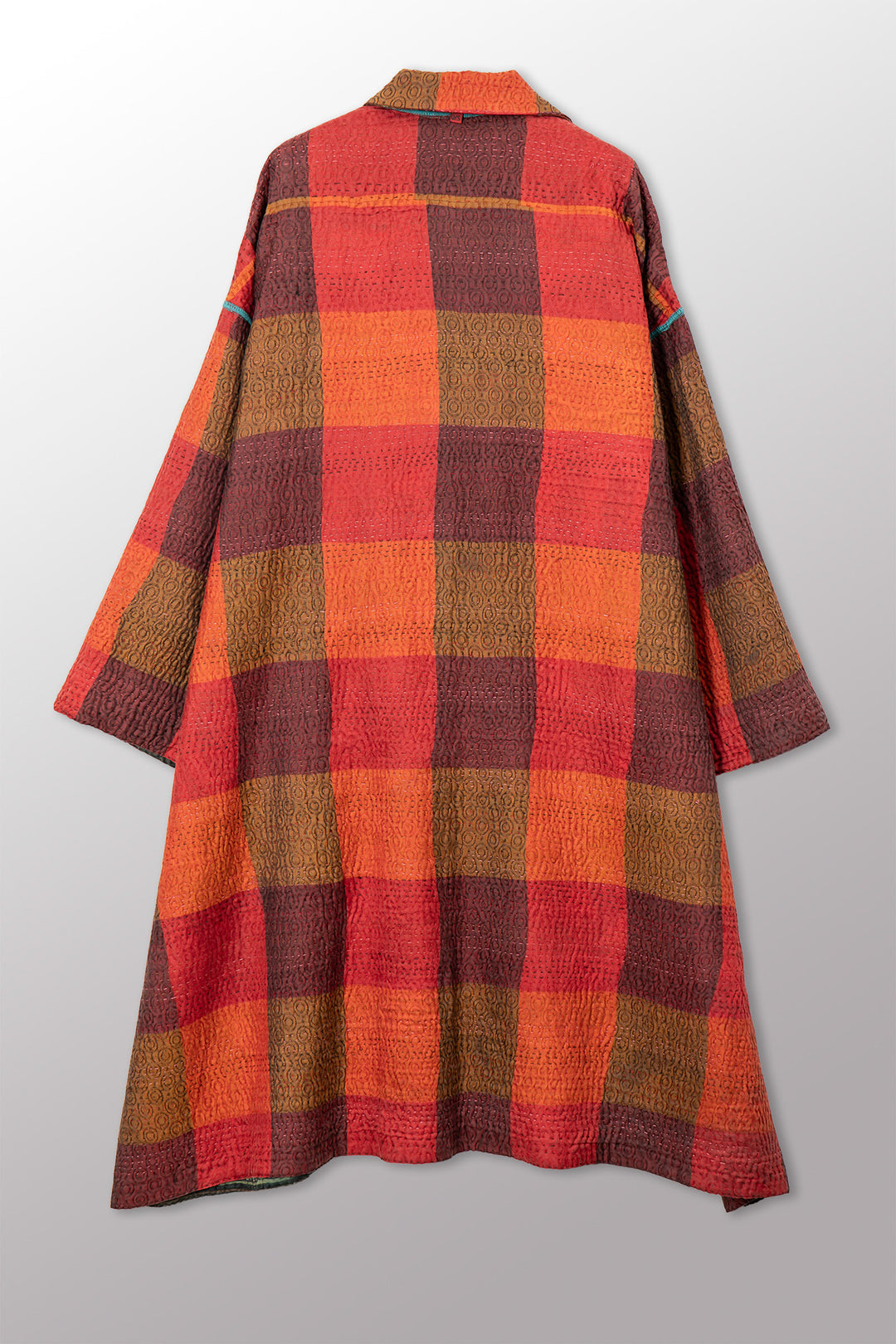 VINTAGE PRINTED SILK CLAMP DYE WITH JACQUARD KANTHA NEW OVERSIZED COAT - sk4342-0002a -