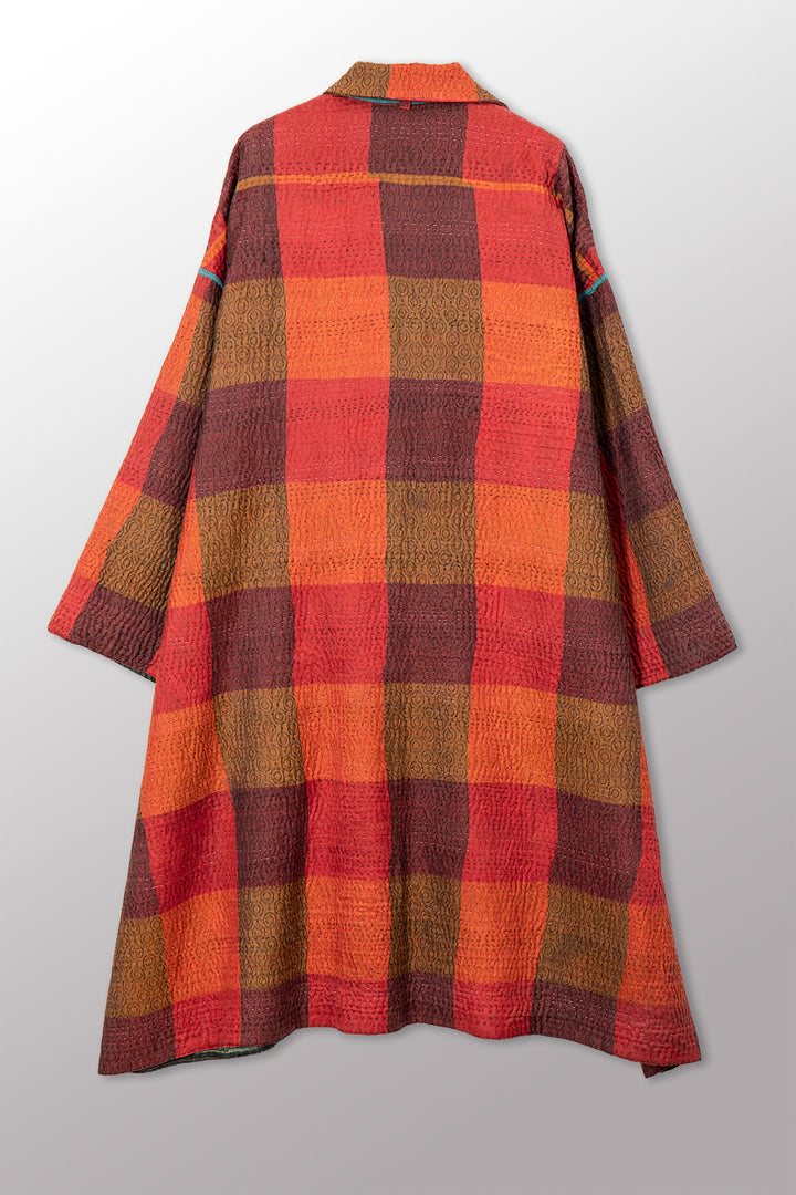 VINTAGE PRINTED SILK CLAMP DYE WITH JACQUARD KANTHA NEW OVERSIZED COAT - sk4342-0002a -