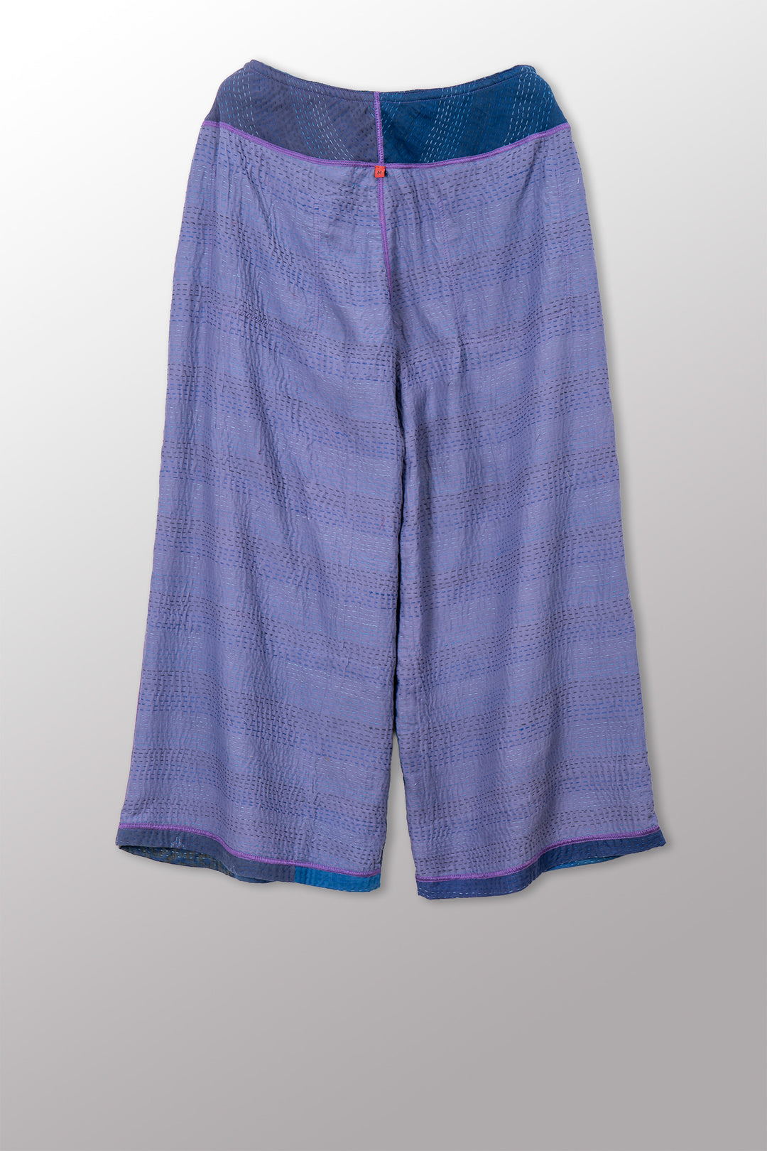 BROCADE PATCHED KANTHA MID RISE WIDE LEG PANTS - bp2665-blu -