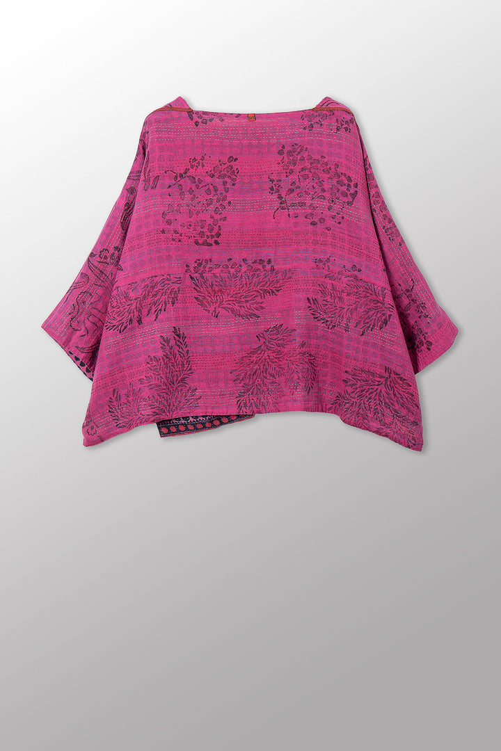 VINTAGE COTTON & NEW VOILE KANTHA 3/4 SLV. CROP TOP MIO - cn2538-0013a -