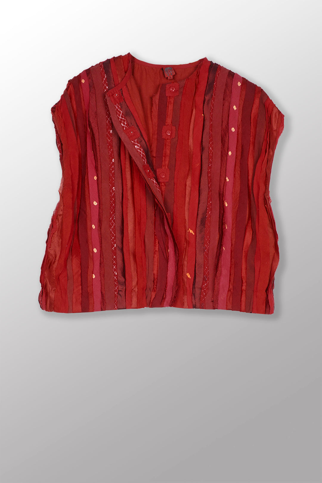 WAVY STRIPE KANTHA WIDE SHOULDER VEST - wv2245-red -