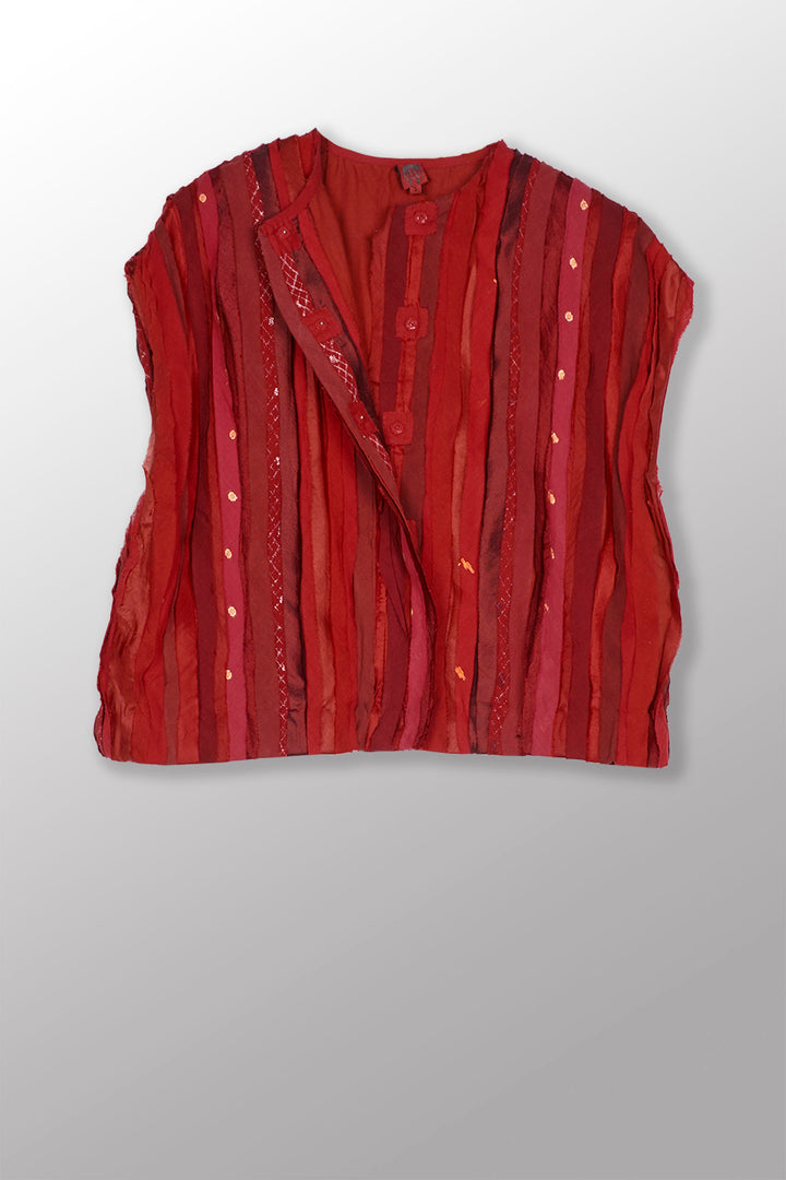 WAVY STRIPE KANTHA WIDE SHOULDER VEST - wv2245-red -