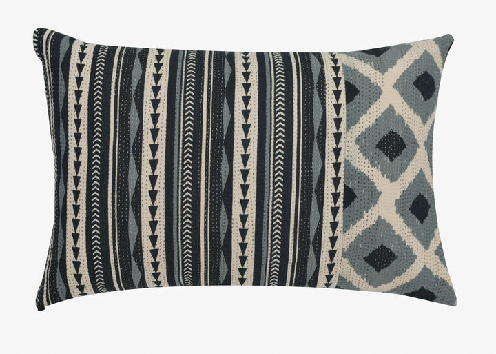 Monotone Ikat Handmade Vintage Kantha Pillow -Black