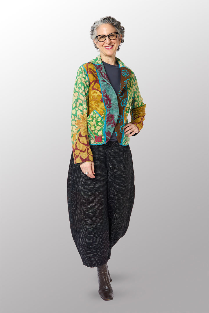 COTTON OVERDYE KANTHA CROPPED BASIC JACKET - ov4096-ctel002m -