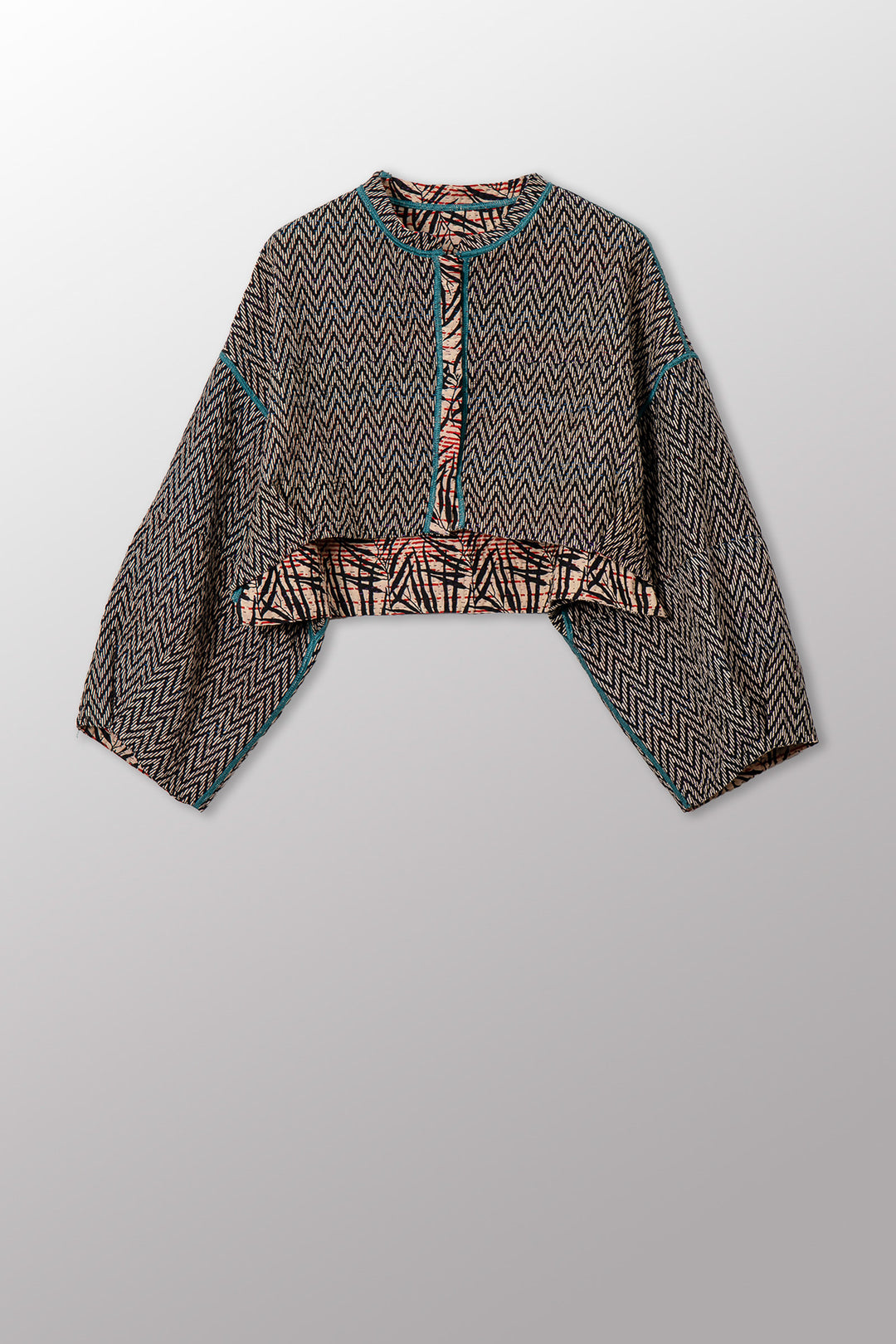 SOHO BAMBOO KANTHA SLEEVE JACKET - bo4090-cblk001s -