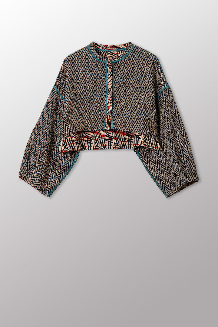 SOHO BAMBOO KANTHA SLEEVE JACKET - bo4090-cblk001s -
