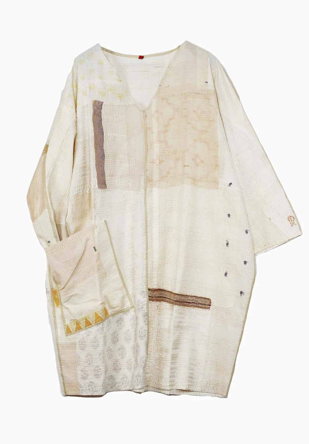FRAYED PATCH KANTHA DOLMAN SLV. DRESS - fi2410-ivy -