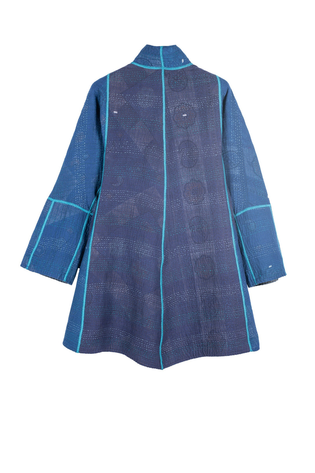 MONOTONE TWILIGHT PRINT KANTHA FLARE LONG JKT - tp4021-blu -