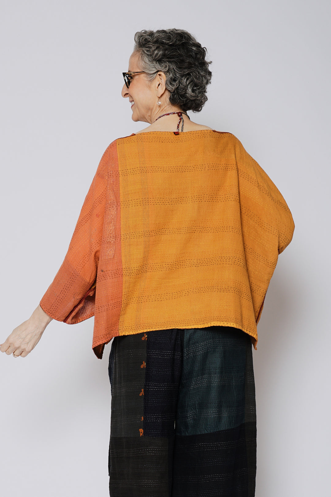 BROCADE PATCHED KANTHA 3/4 SLV. CROP TOP MIO - bp2538-org -