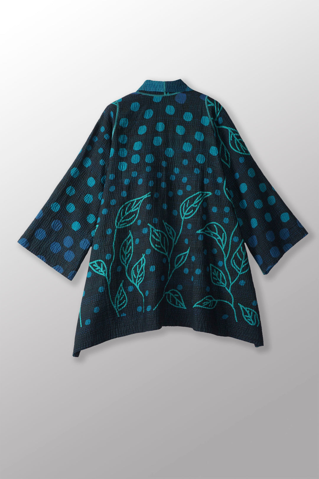 OVERDYED POLKA DOTS & LEAVES KANTHA A-LINE JACKET - dl4003-tuq -