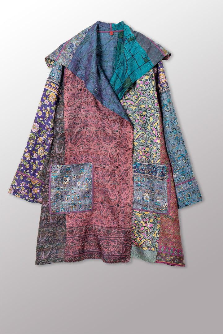 VINTAGE SILK KANTHA POCKET MEDIUM COAT - sv2316-0008m -