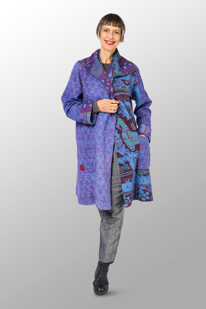 COTTON OVERDYE KANTHA POCKET MEDIUM COAT - ov4316-cblu005m -