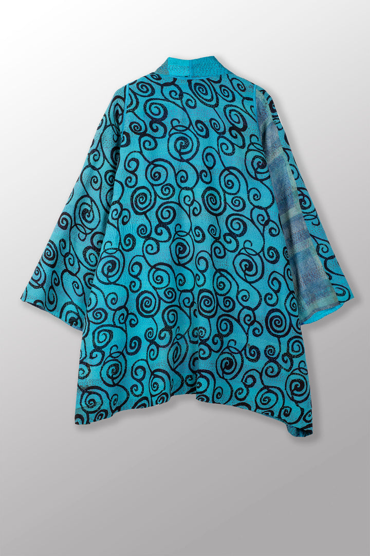 GEORGETTE VINTAGE SILK PATCH KANTHA A-LINE JKT - gs2003-tuq -