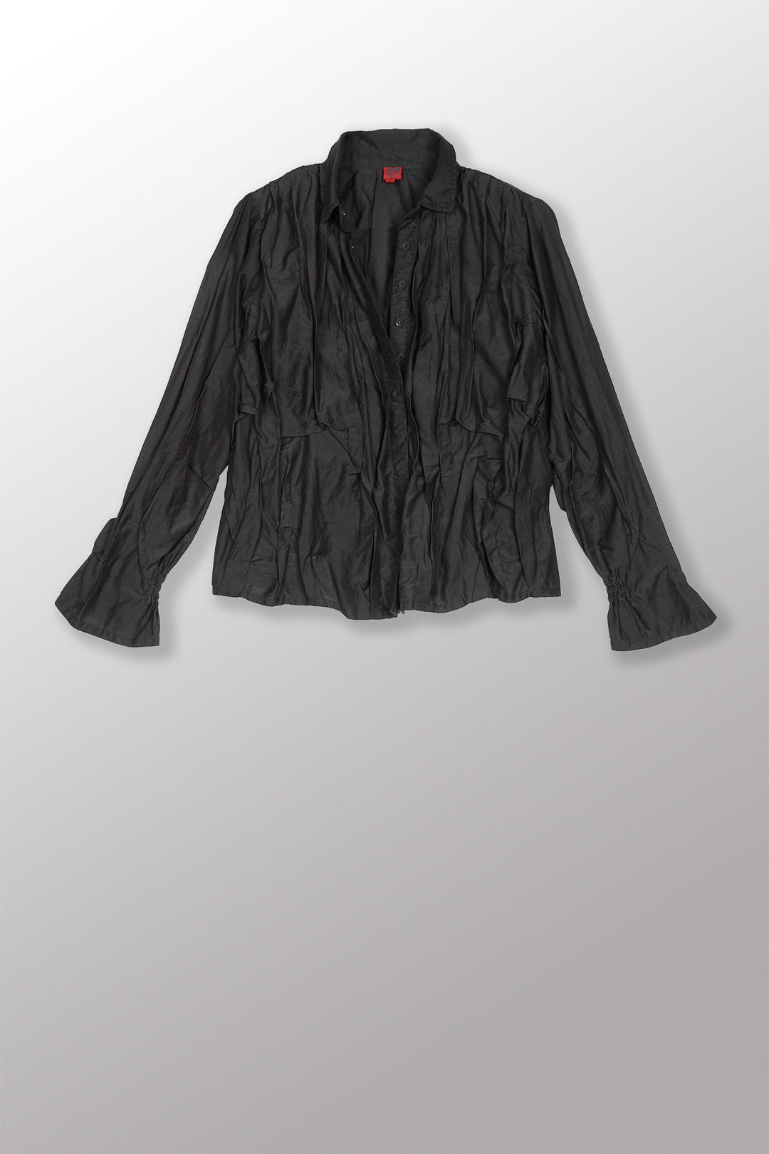 DYED COTTON SILK VOILE WAVY TUCK CROPPED SHIRT - dc1579-gry -