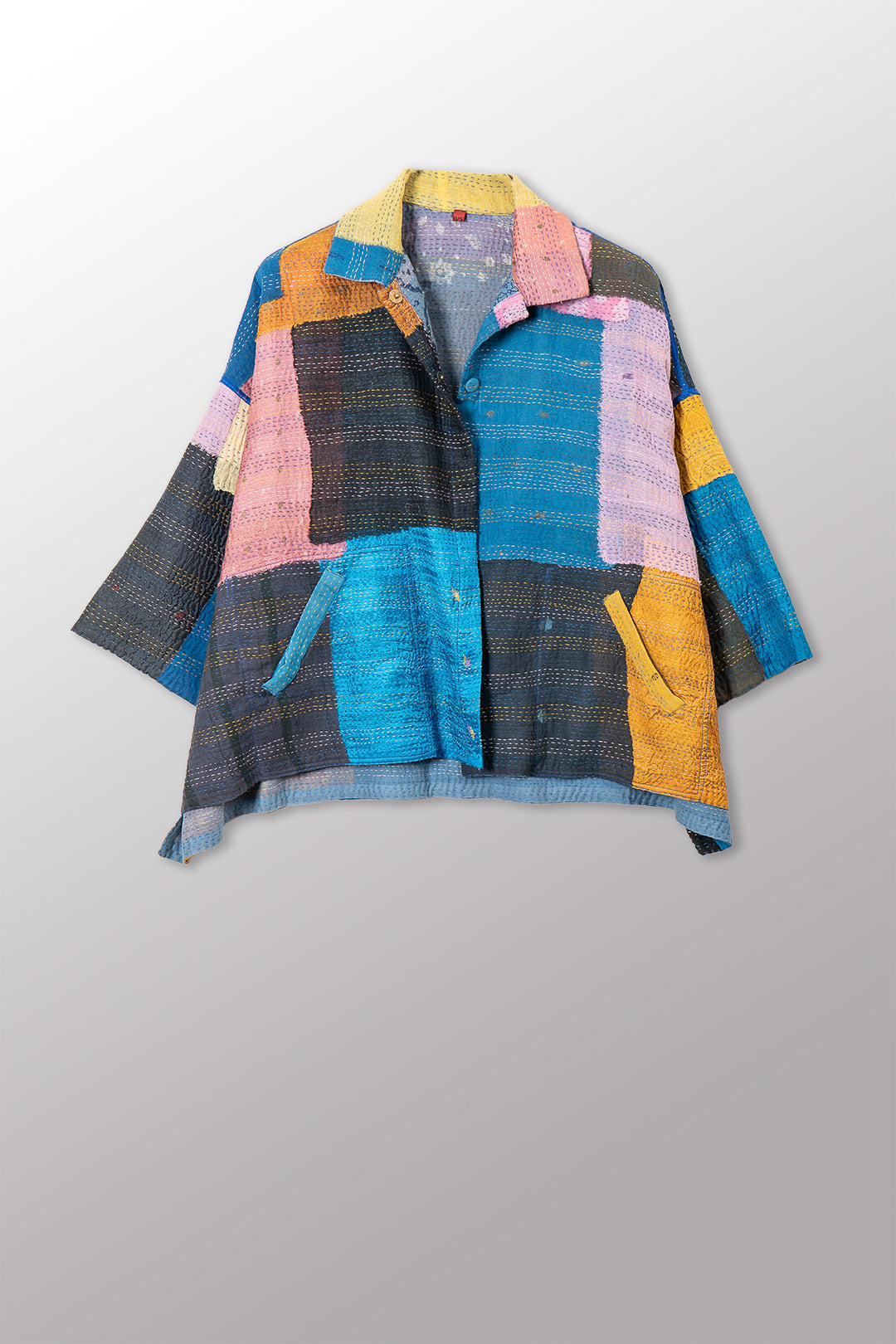 tent trikot MOSAIC FRAY PATCH KANTHA CROPPED TENT SHIRT - zb2596-mlt