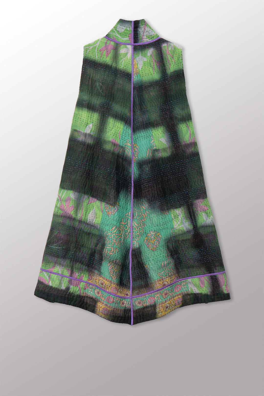 VINTAGE COTTON GREY CLAMP TIE DYE KANTHA A-LINE VEST - su4203-0001a -