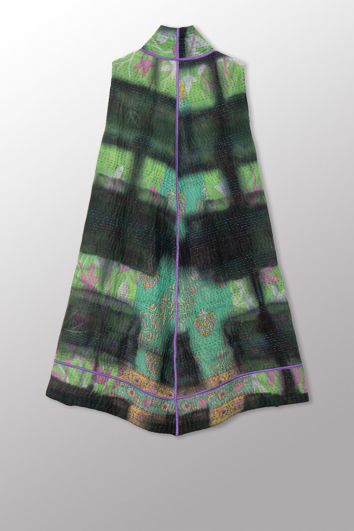 VINTAGE COTTON GREY CLAMP TIE DYE KANTHA A-LINE VEST - su4203-0001a -