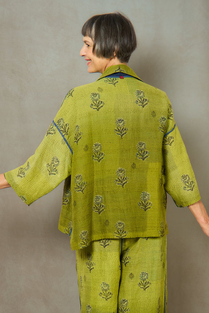 MARBLE FRAY PATCH KANTHA CROPPED TENT SHIRT - mf2596-grn -