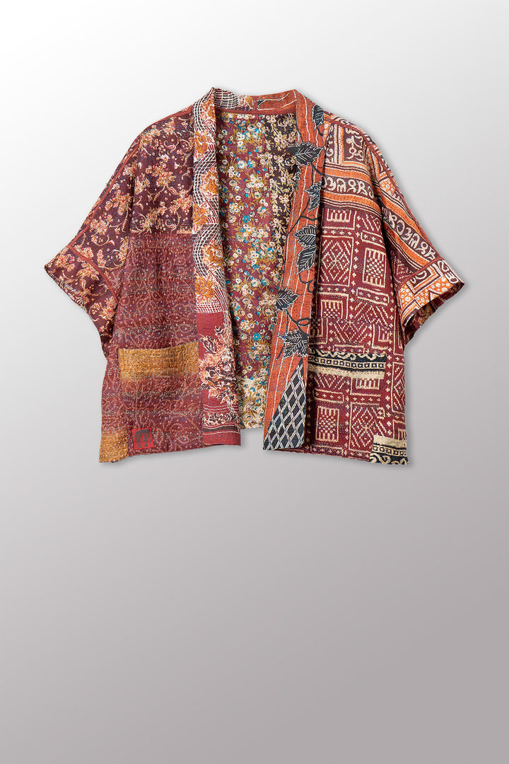 VINTAGE SILK KANTHA MINI PONCHO - sv2060-0013a -