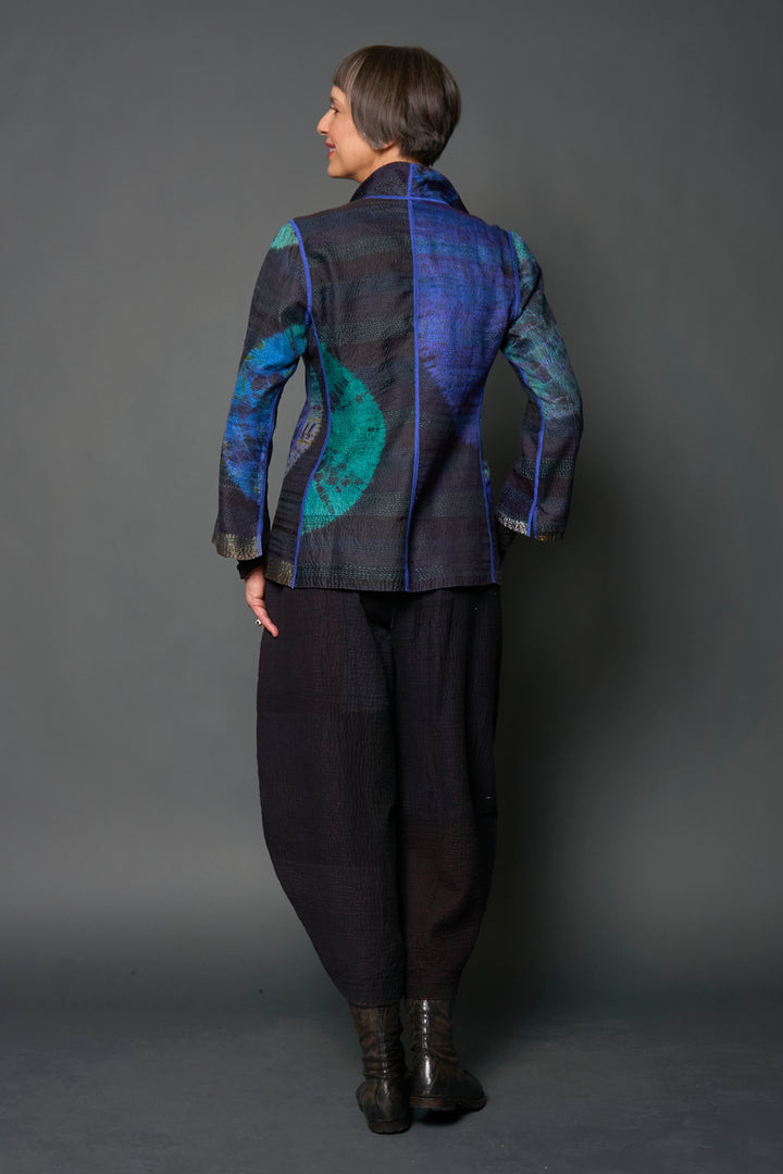 TIE DYE CIRCLE SHIBORI KANTHA SHORT JACKET - td2007-blu -