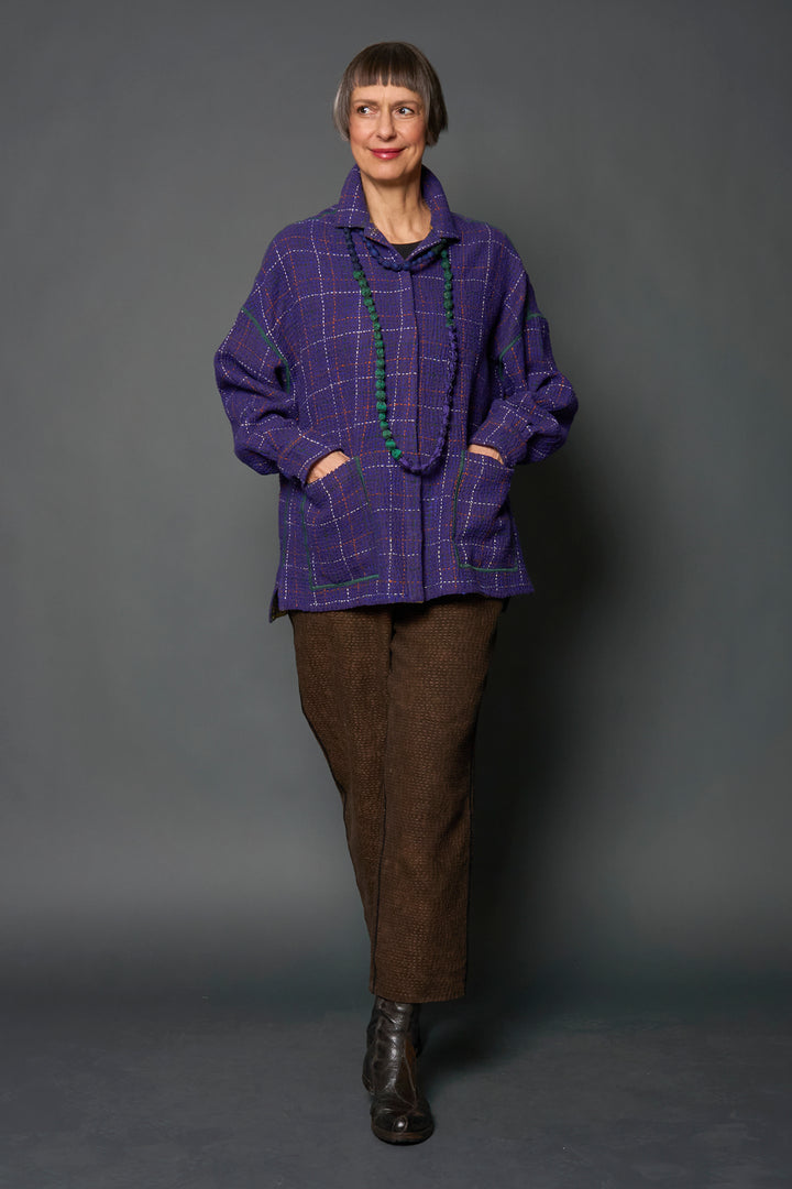 WOOL WAFFLE KANTHA RELAXED SHIRT JACKET - ww3j105-prp -