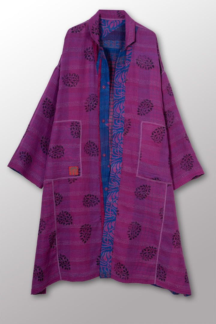 VINTAGE COTTON & NEW VOILE KANTHA NEW OVERSIZED COAT - cn2342-0004a -