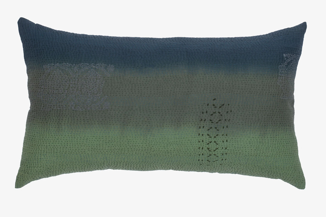 Cotton Ombre Handmade Vintage Kantha Pillow -Avocado