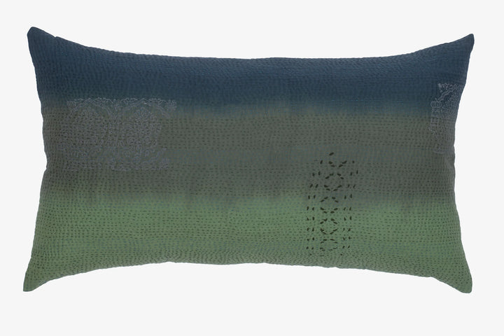 Cotton Ombre Handmade Vintage Kantha Pillow -Avocado