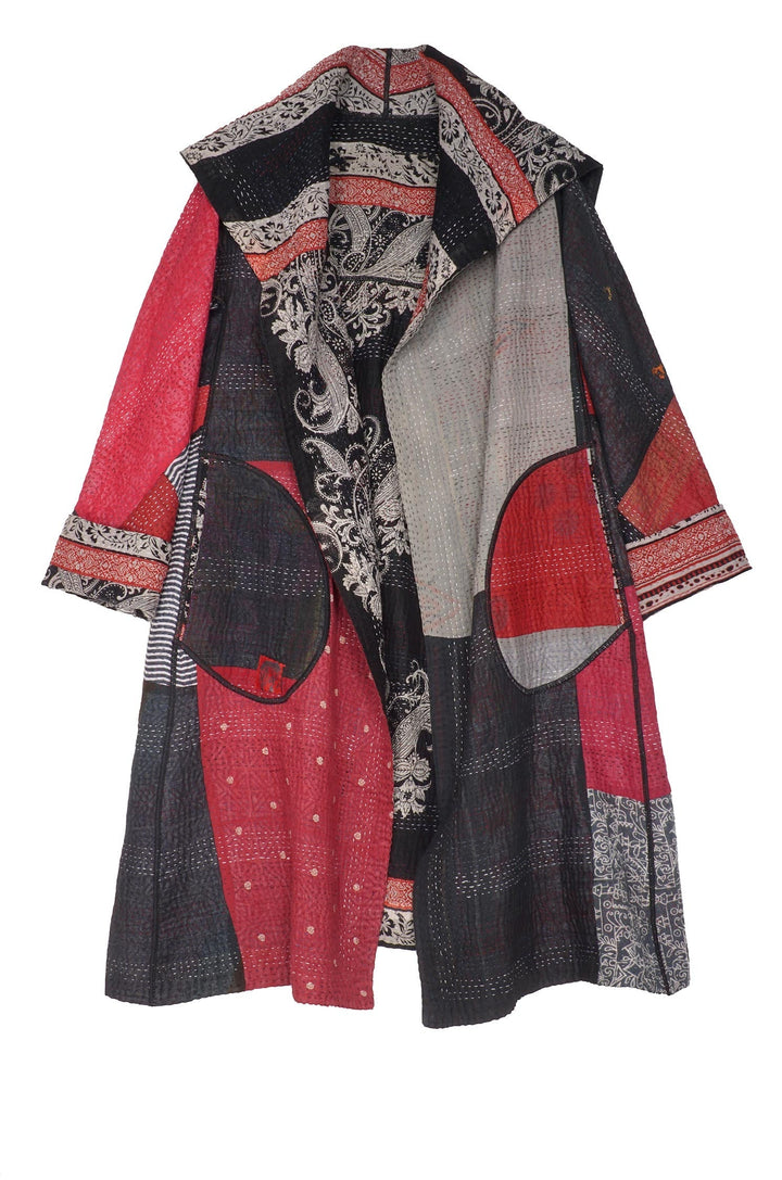 PAISLEY & PATCH KANTHA A-LINE COAT - py4309-blk -