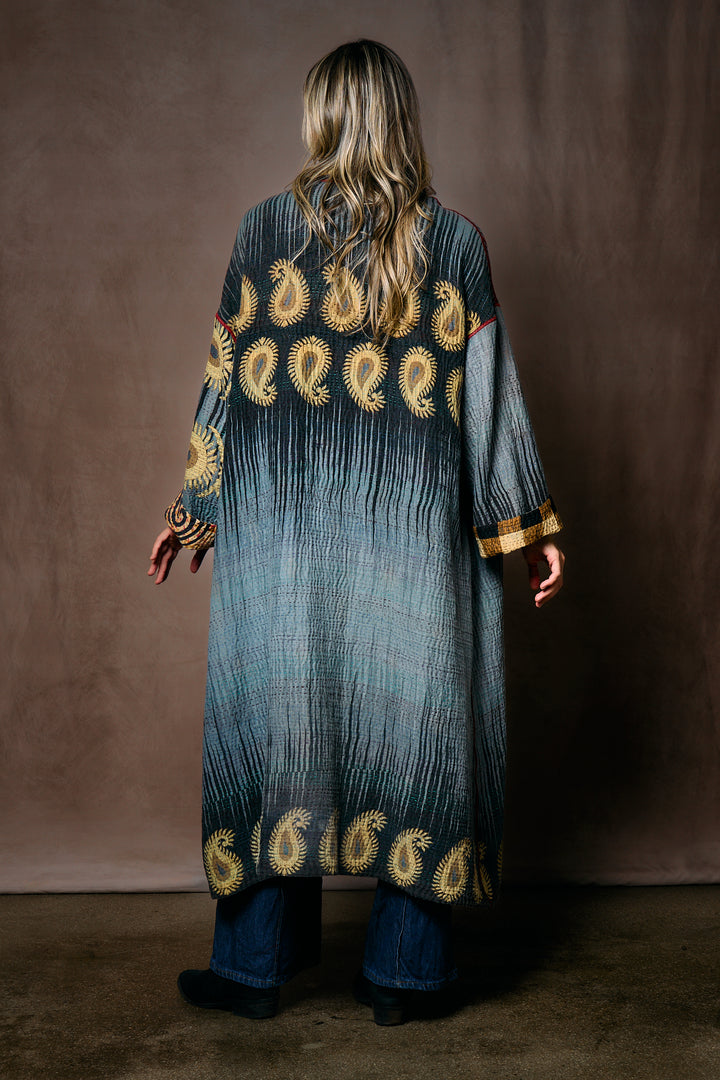 VINTAGE COTTON KANTHA OVERSIZED COAT - cv4326-0054a -
