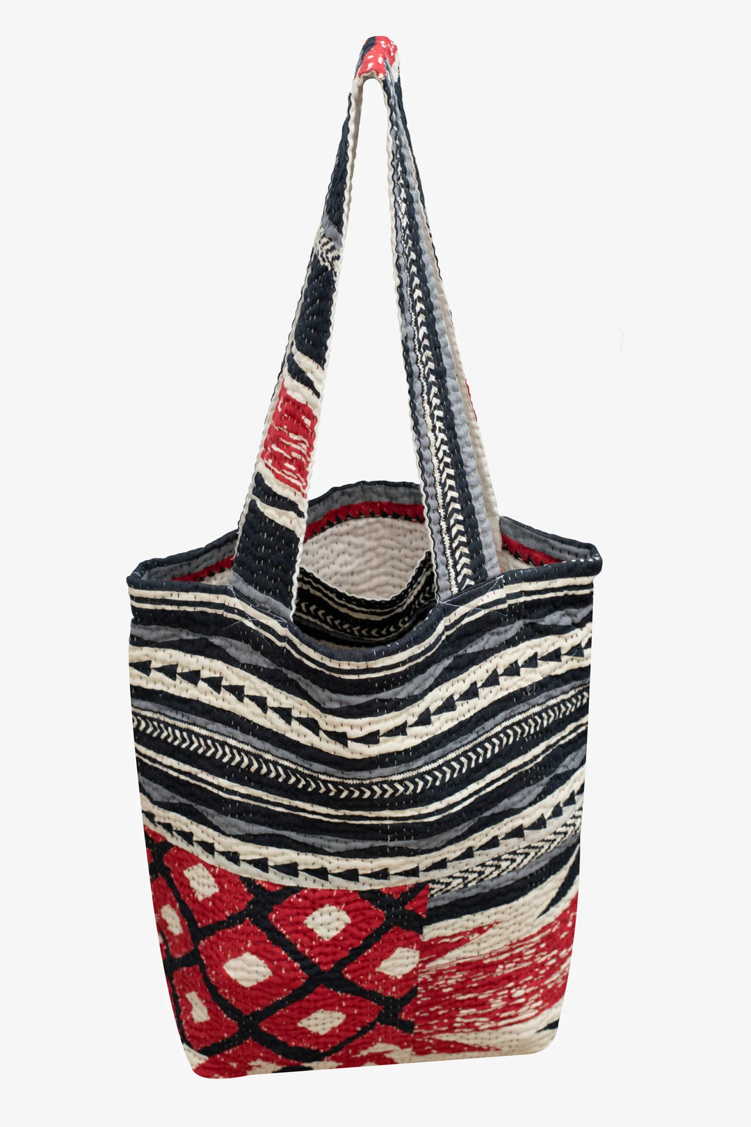 Monotone Ikat Handmade Vintage Kantha Tote Bag -Monotone Black