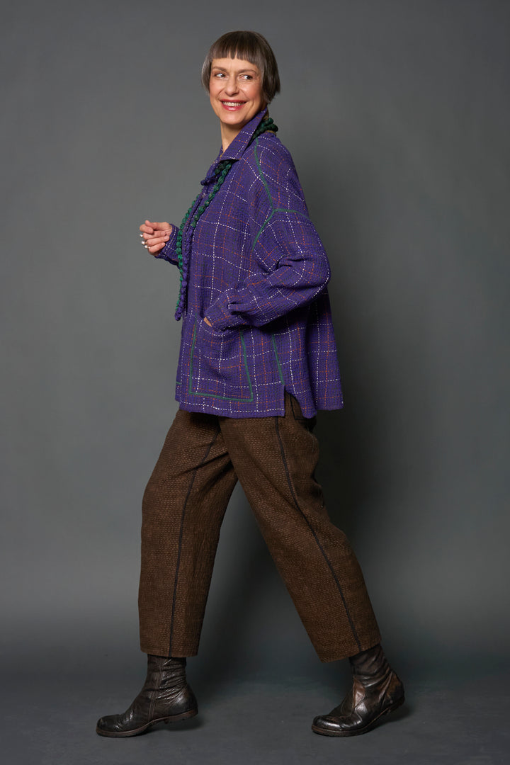 WOOL WAFFLE KANTHA RELAXED SHIRT JACKET - ww3j105-prp -
