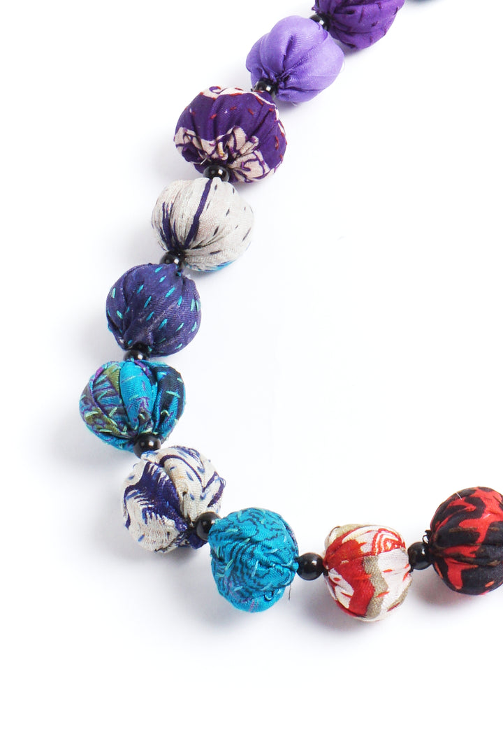 SILK RAINBOW KANTHA SMALL NUTS MEDIUM NECKLACE - sr2705-mlt -