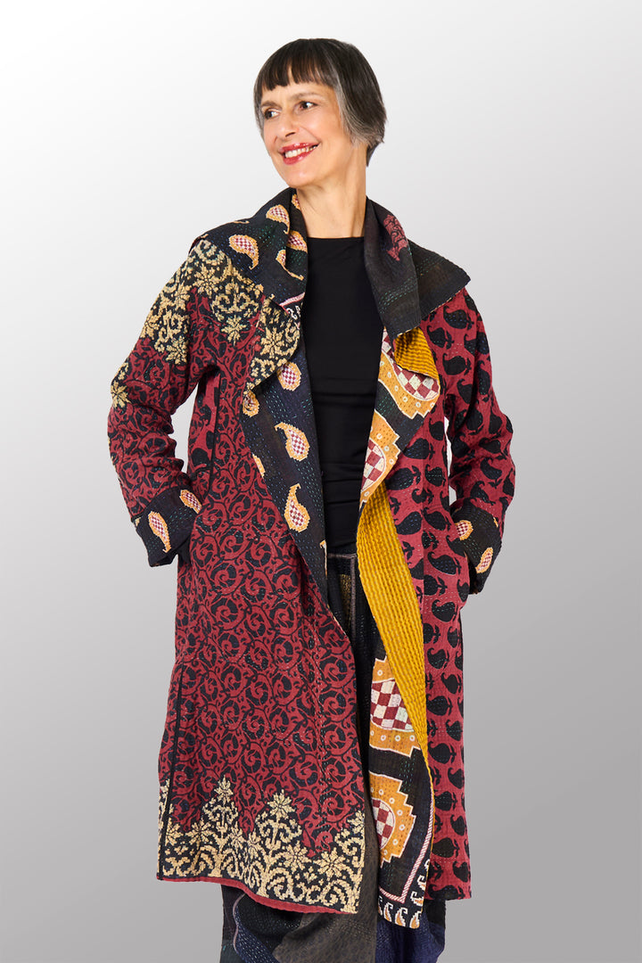 VINTAGE COTTON KANTHA A-LINE COAT - cv4309-0065a -