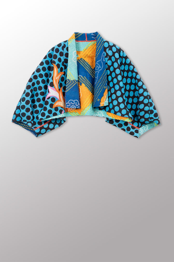 SFDG PRINT KANTHA PUFF SLV. SHRUG - sf4062-mlt -