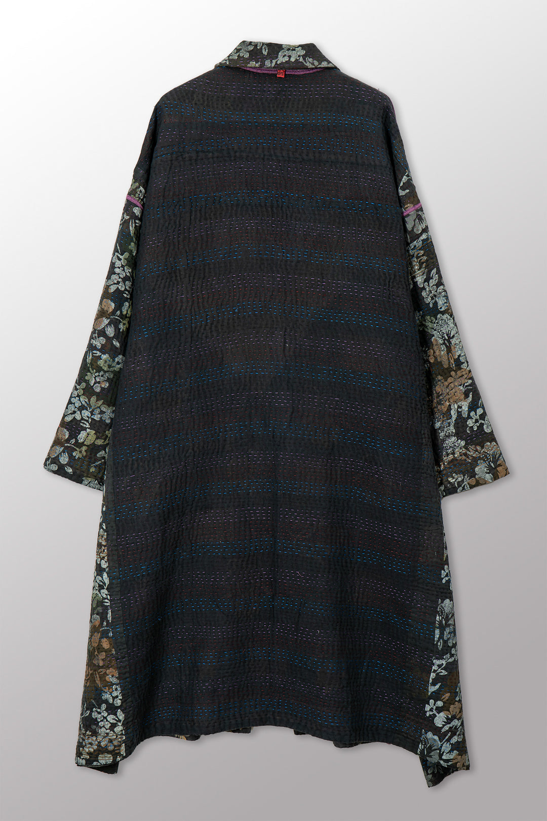 VINTAGE COTTON GREY CLAMP TIE DYE KANTHA  NEW OVERSIZED COAT - su4342-0001a -
