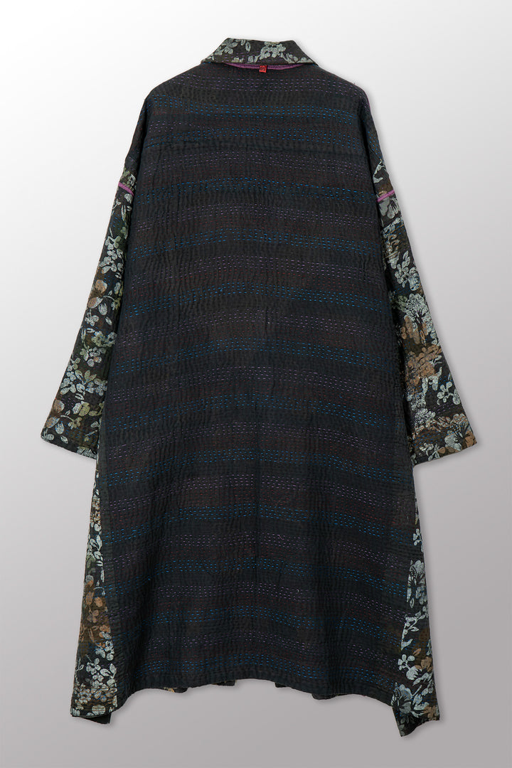 VINTAGE COTTON GREY CLAMP TIE DYE KANTHA  NEW OVERSIZED COAT - su4342-0001a -