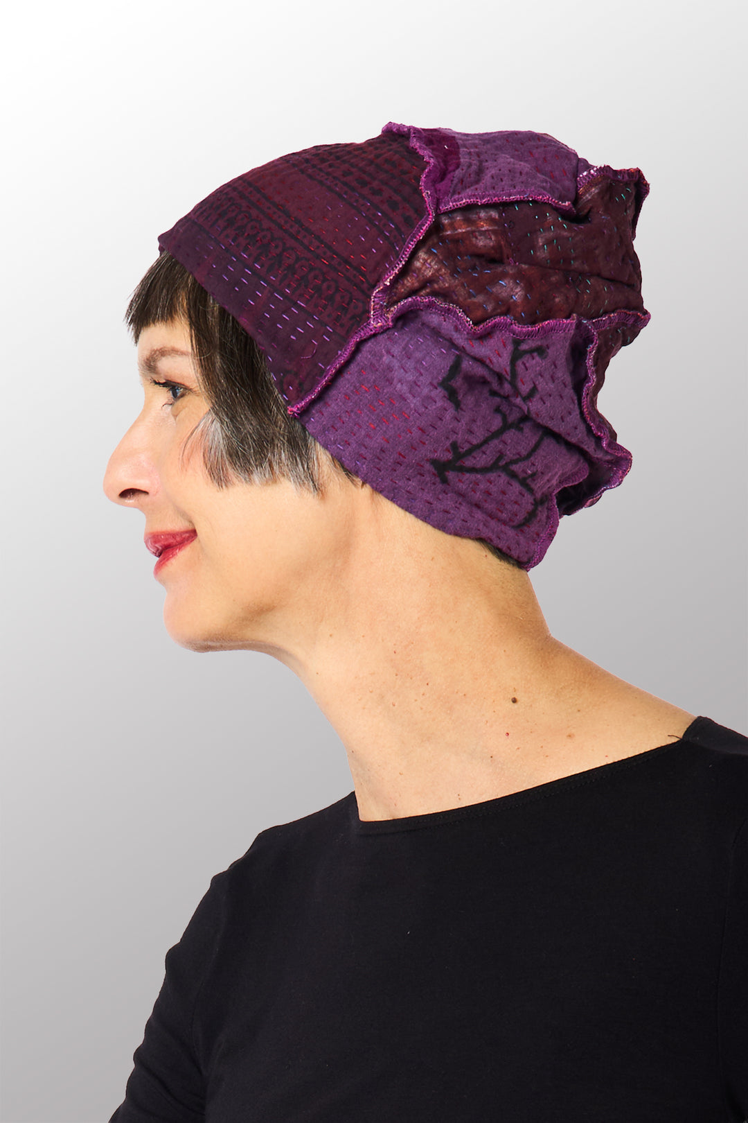 OMBRE PATCHED GOLD STAMP KANTHA PATCHWORK HAT - og4880-mlt -