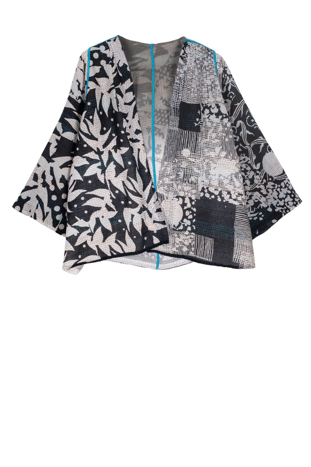 MONOTONE TWILIGHT PRINT KANTHA BELL SHAPE JKT - tp2048-blk -