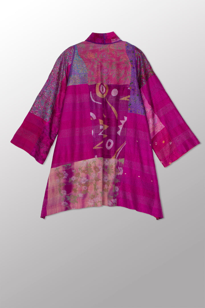 GEORGETTE VINTAGE SILK PATCH KANTHA A-LINE JKT - gs2003-pik -
