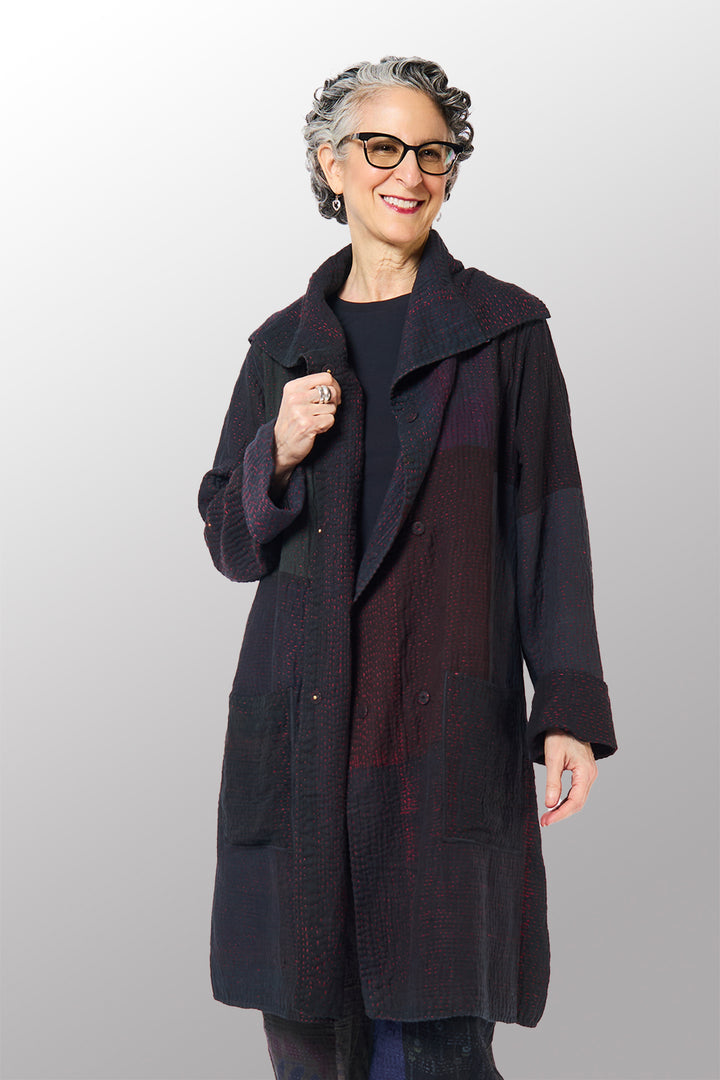 MUJI PATCH KANTHA POCKET MEDIUM COAT - mp4316-blk -
