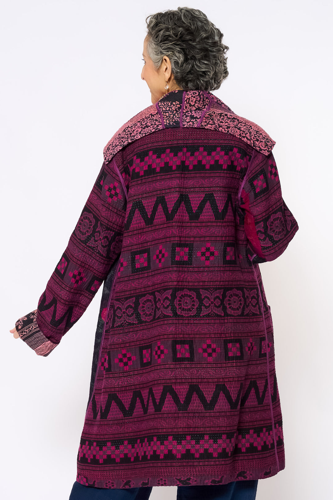 VINTAGE COTTON KANTHA POCKET MEDIUM COAT - cv4316-0047m -