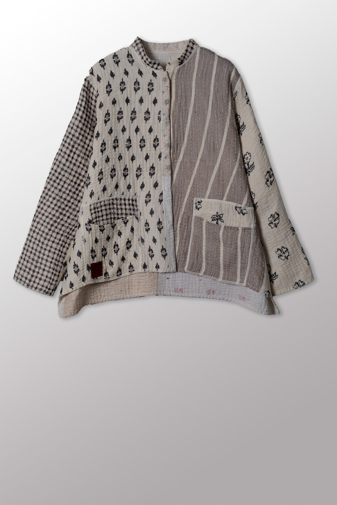 BBK PATCH KANTHA KAFTAN JACKET SHORT - bl-bbp4088-ivy -
